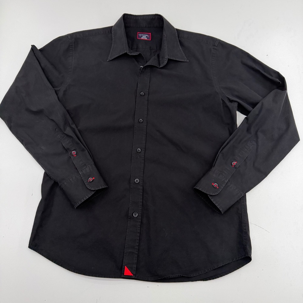 UNTUCKit Mens Large Slim Fit Black Long Sleeve Button Down Cotton Shirt